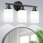 Guliaofo 3-Light Bathroom Light Fixtures, Black Vanity Lights for Mirror with Textured Milky White Glass Shade, E26 Base Modern Kitchen Light Fixtures Wall Sconce Light