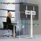 AX WABER Floor TV Stand with Power Outlet, Universal TV Stand Mount for 27-65 inch TV up to 88lbs, 70 Degree Swivel 9 Level Height Adjustable with Tempered Glass Base for Bedroom, Office White