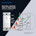 ELEGRP Matte White Single Pole Occupancy Motion Sensor Light Switch, Need Neutral Wire, 120° Sensor Coverage PIR Infrared Motion Activated, for CFL/LED/MLV/INC/HAL/Fan, UL,10 Pack