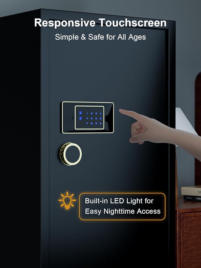 TIGERKING 17.6 Cu Ft Extra Large Home Security Safe – Touchscreen Lock, Heavy-Duty Steel Construction, Internal Compartment, Jewelry & Luxury Items, Ideal for Home or Office (Black, Classic Style)
