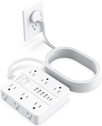 AOFO 25FT Surge Protector Power Strip,12 AC Outlets with 6 USB Ports (2 USB-C), Flat Plug Extension Cord with Multiple Outlets, Wall Mount for Home Office,Dorm, White