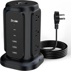 Flat Plug Power Strip Tower with 9 Outlets 5 USB Ports (2 USB C), BESFAN 1625W 6.5Feet Extension Cord with Multiple Outlets, 1200J Surge Protector for Home Office Supplies, Dorm Essentials