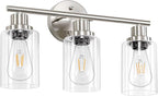 Guliaofo 3-Light Brushed Nickel Vanity Lights, E26 Modern Bathroom Light Fixtures with Clear Glass Shade, Wall Lamps for Mirror Kitchen Hallway Cabinet Living Room Sconces Lights