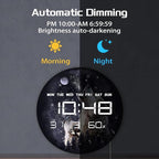 Timethink 12'' Full Moon Howling Wolves Digital Wall Clock Large Display, Forest Wildlife Wolf Decor Electric Wall Clock Auto-Brightness, Temperature, 12/24hr, Date, USB Powered for Man Cave Bedroom