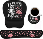 Mouse Pad Wrist Support and Keyboard Wrist Rest Set with Coasters, Inspirational Quote Be a Flamingo in a Flock Pigeons with Non-Slip PU Base Ergonomic Mousepad for Computer Laptop Home Office