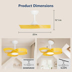 FANX 22 Inch Ceiling Fan with Light and Remote, Quiet DC Motor, Dimmable LED, Reversible 3-Speed Control, Easy Installation Flush Mount Fan for Small Rooms (Yellow)