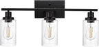 WINSHEN Wall Sconce Lighting 3-Light Matte Black Bathroom Vanity Light Fixtures Farmhouse Wall Lamp with Seeded Glass for Kitchen Living Room Mirror