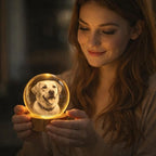 Herihues Personalized 3D Photo Crystal Ball, Custom Engraved Picture Lamp with Wood Base, Night Light for Dog Lovers, Dog Memorial Gifts, Loss of Pet Sympathy Gift Night Light, Custom Photo Portrait