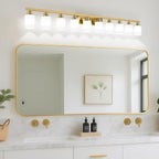 DIKAIDA Gold Bathroom Vanity Light,10-Light Brushed Gold Bathroom Light Fixtures with White Frosted Glass,64.5in Wall Lamp Sconces for Mirror Bedroom,Living Room Hallway,E26