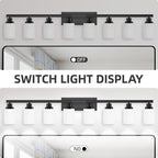 DIKAIDA 8-Light Bathroom Light Fixtures Over Mirror, 52inch Modern Matte Black Vanity Lights with White Frosted Glass Shade, Bathroom Wall Lamp Sconces for Mirror Bedroom, Living Room Hallway