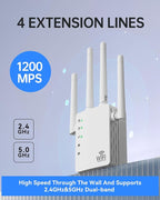 WiFi Extender, WiFi Extender Signal Booster Dual-Band(5.8G&2.4G) AC1200Mbps 10X Faster WiFi 6 Coverage to 13888 sq. ft & 150+ Devices, WiFi Range Extender, WiFi Booster Extender for Home
