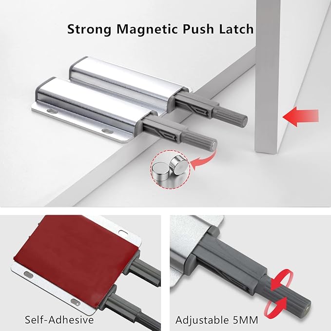 Double Magnetic Push Latch, 10 Pack Heavy Duty Touch Latch Hardware for Cabinet Drawer Wardrobe Kitchen Door
