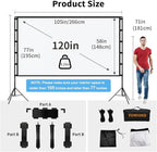 TOWOND Outdoor Projector Screen with stand, 120 inch Portable Movie Screen - 16:9 4K HD Foldable Anti-Crease Projection Screen with Carry Bag for Movie Nights, Camping and Parties Support Double Sided