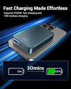 POAQCIF Magnetic Power Bank 26800mAh for Magsafe Portable Charger, Aluminum Alloy Large Capacity 20W USB-C in&Out Wireless Fast Charging for iPhone16 Plus Pro Max/15/14/13/12 Series, Blue