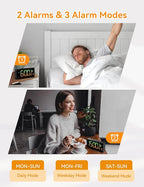 Netzu Alarm Clocks for Bedrooms, Digital Clock with Date Temperature and Weekday, Manual DST, Snooze, 2 Alarms, 4 Volumes Bedside Desk for Living Room Home Bedside Desk (RGB)