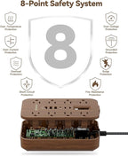 Walnut Power Strip with USB Ports - 5 FT Wood Power Strip, 1625W Decorative Extension Cord with 6 AC Outlet 3 USB, for Brown Tan Wood Walnut Grain Aesthetic Vintage Rustic Desk Accessories Decor