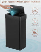 TLSUNNY 16 Gallon Motion Sensor Trash Can,Touchless Automatic Garbage Can,Brushed Stainless Steel Smart Bin,with Bag Holder,Soft Close Lid,for Kitchen,Office,RV,Bedroom,Living Room (Black, 60L)