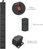 2Pack Metal Wall Mount Power Strip, Mountable Power Outlet with 6 AC Outlets, Aluminum Alloy Mount Power Socket with Switch, 10 FT SJT 3/C 14AWG Power Cord, 15A 125V 1875W (6AC)