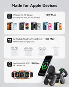 3 in 1 Wireless Charging Station for Apple Devices,Cute MagSafe Charger Stand,Fast Charging Wireless Charger Station for iPhone 17/16/15/14/13/12/Air Series, Apple Watch & AirPods Pro/4/3/2