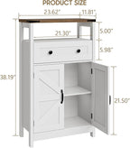 Farmhouse Bathroom Storage Cabinet with Barn Doors, Bathroom Storage Organizer with Drawers, Rustic Freestanding Floor Cabinet for Kitchen, Living Room, White