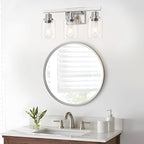 DIKAIDA 3-Light Bathroom Light Fixtures, Nickel Bathroom Vanity Light with Clear Glass Shade, Modern Bathroom Wall Lights Over Mirror, Farmhouse Wall Sconces Lighting for Bedroom Living Room