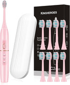 kingheroes Electric Toothbrush Set, Comes with 8 Brush Heads & Travel Case,4 Modes with 2 Minutes Built in Smart Timer, One Charge for 60 Days, 42000 VPM Motor (Pink)