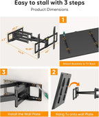 FORGING MOUNT Long Arm TV Wall Mount with 42.9 inch Extension and Power Strip for 60–120 Inch TVs, Heavy Duty Full Motion TV Mount,VESA 900x600mm,up to 275 lbs,Smooth Swivel, Tilt,16”-24” Wood Studs