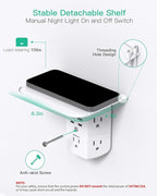 Wall Outlet Extender with Shelf and Night Light, Surge Protector, USB Wall Charger with 5 AC Outlets and 2 USB A Ports 2 USB C Ports Wide Space 3-Sided Power Strip Multi Plug Outlets