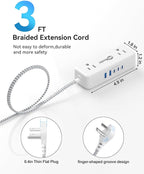 Power Strip with USB C, Small Extension Cord with 4 Outlets & 2 USB-A and 3 USB-C Ports 4.8A/24W Charging Station, 3 Ft 2 Sides Outlet Extender Non Surge Protector for Cruise Ship Travel Office Dorm