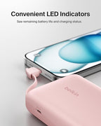 Belkin Portable Charger, Power Bank with Integrated Cable 10000 mAh 20W - Fast Charge USB C Power Delivery - iPhone 17, Air, Pro, Pro Max, iPad, AirPods, Apple Watch, Galaxy S25, & More - Pink