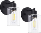 SOPEAS Wall Sconces for Bathroom, Modern Vanity Light Fixtures, Black Wall Mount Lighting Lanterns, Farmhouse Wall Lights with Clear Glass Shade for Bedroom Living Room Mirror Hallway Kitchen（2PACK）