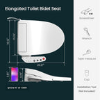 R&T V2601 Electric Bidet Seat For Elongated Toilet, Smart Toilet Seat with Heated Seat, Adjustable Temperature, Warm Air Dryer, Night Light