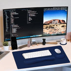 Large Keyboard Mouse Pad Set, Extended Mouse Pad+Keyboard Wrist Rest Support, Memory Foam Ergonomic Easy Typing, 4Pcs (35.4×15.13 in) Desk Pad Set for Home Office Study Game - Dark Blue