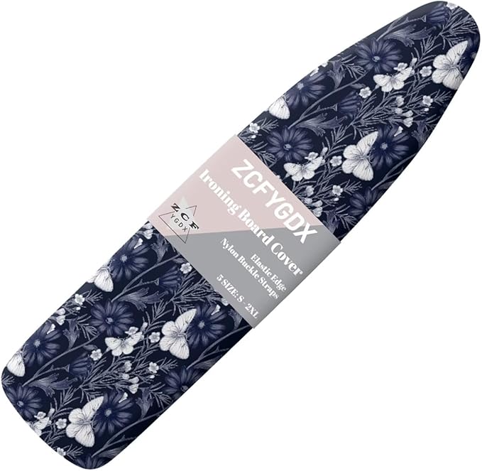 ZCFYGDX Ironing Board Covers Butterfly Blue Flower Print Lightweight & Breathable Anti-Slip & Wear-Resistant(17 x 49 in) Hook & Loop Elastic Edge Easy to Install, Scorch Resistant Decor Size-M