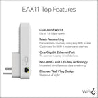 NETGEAR WiFi 6 Mesh Range Extender (EAX11) - Add up to 1,200 sq. ft.,15 Devices with AX1600 Dual-Band Wireless Signal Booster & Repeater (up to 1.6 Gbps Speed), WPA3 Security, One WiFi Name