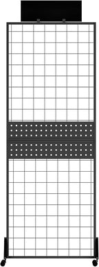 DEMEGA 6' x 2' Ft Grid Wall Panel, Pegboard Gridwall Display Stand with Notice board, Sturdy Floorstanding Wire Grid Rack, Movable Silent Wheel for Home Organization Retail Trade Art Craft Show Vendor