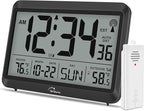 WallarGe Atomic Clock with Indoor Outdoor Temperature - 8.5'' Digital Clock Battery Operated, Self-Setting, 4 Time Zones, DST