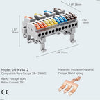 JANDECCN 4pcs DIN Rail Terminal Blocks, DIY Splicing Wire Connectors for Circuit Inline 28-12AWG (4 in 12 Out)