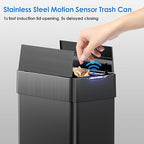 TLSUNNY 16 Gallon Automatic Trash Can, Stainless Steel Motion Sensor Garbage bin, Smart Trash Can W/Butterfly Lid, Bag Retainer Ring and Display Light for Living Room,Kitchen,Office (Black, 60L)