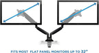 Mount-It! Dual Monitor Arm Mount | Desk Stand | Two Articulating Gas Spring Height Adjustable Arms | Fits 2 x 24 27 29 30 32 Inch VESA 75 100 Compatible Screens | C-Clamp and Grommet Bases (Black)