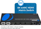 OREI 8K eARC HDMI Matrix Switch 4 X 2, Switcher with Audio Extractor UltraHD Supports Upto 4K @ 120Hz IR EDID HDCP 2.3 - Remote Control (BK-402A)