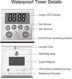 NUOSWEK Digital Timer Waterproof Shower Timer Shower Clock Bathroom Kitchen Timer with Strong Magnet and Large LCD Display (Waterproof 7 Key)