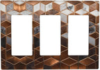 Bvtewkhz Brown Abstract Luxury Modern Geometric Cubic Marble 3 Gang Triple Rocker Decorative Light Switch Covers Electrical Faceplate Switch Plates for Bathroom Kitchen Home