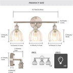Shenmoyl Bathroom Light Fixtures, 3-Light Vanity Wall Light Over Mirror with Clear Tulip Glass Shade for Bedroom Living Room (Bulb Not Included), Satin Nickel