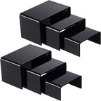 Chuangdi 2 Sets Acrylic Display Risers, Product Stand, Jewelry Display Riser Shelf Showcase Fixtures for Dessert Cupcake Candy Figure Treat Action Showcase(Black,Small Set)