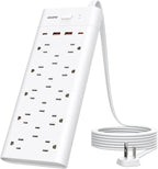 Surge Protector Power Strip Outlet Extender with 14 Outlets and 4 USB Ports (2 USB C), 6 Ft Flat Plug Extension Cord, 1700 Joules, Wall Mount for Home, Office, Dorm, White