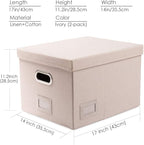 PRANDOM File Organizer Box - Set of 2 Collapsible Decorative Linen Filing Storage Hanging File Folders with Lids Office Cabinet Letter/Legal Size Light Grey (17x14x11.2 inch)
