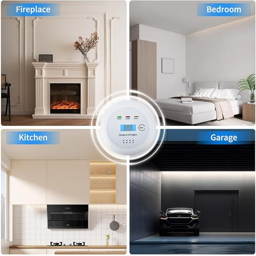 2 in1 Smoke Detector Carbon Monoxide Detector Combo,with LCD Digital Display and Sound Warning Test Button，Battery Powered，Easy Installation, for Home, Bedroom, Kitchen (3PACKS)