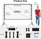 TOWOND Projector Screen with Stand, 100 inch Outdoor Projector Screen Portable Indoor Projection Screen 16:9 4K Rear Front Movie Screen with Carry Bag for Home Backyard Theater