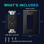 EverElectrix 2-Pack 4.8A Black Wall Outlet With USB Ports - 15Amp Duplex Tamper Resistant Charger, UL Listed, Electrical Receptacle With Dual USB